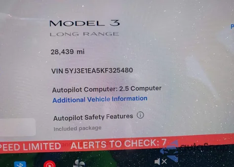 2019 Tesla Model 3 Long Range/Mid Range/Standard Range/Standard Range Plus from USA, damaged, VIN 5YJ3E1EA5KF325480